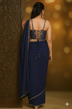 Mannat Blue crepe Saree With Brocade Blouse