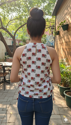 Bellina White elephant print side knot short kurti