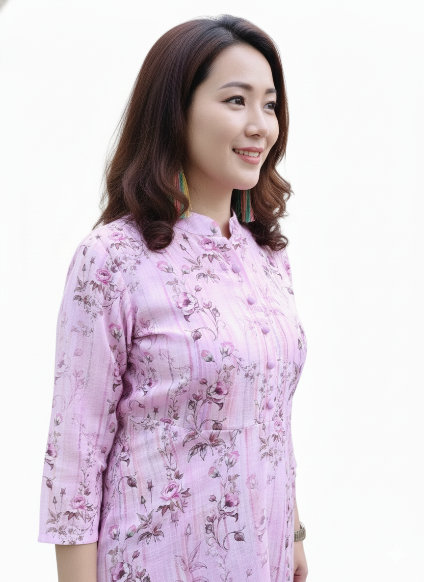 Violetta Lilac printed A Line Long Dress