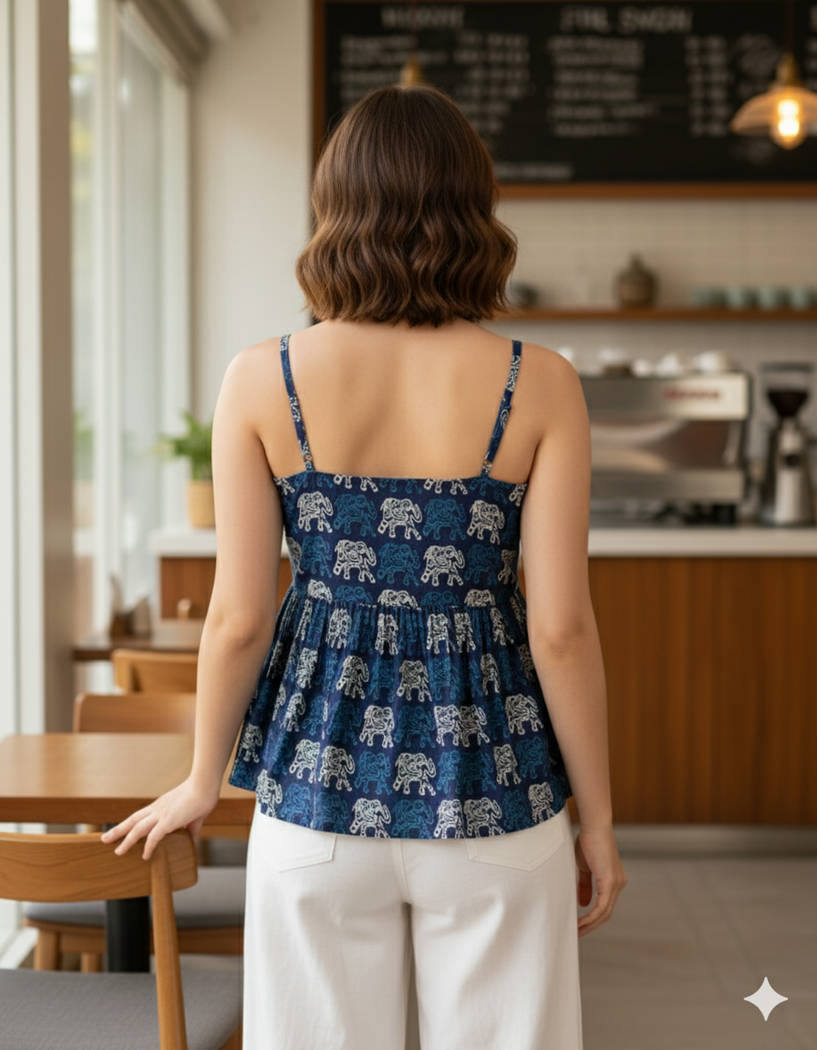Blueberry Indigo Adjustable-Strap Peplum Top