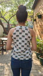 Bellina White elephant print side knot short kurti