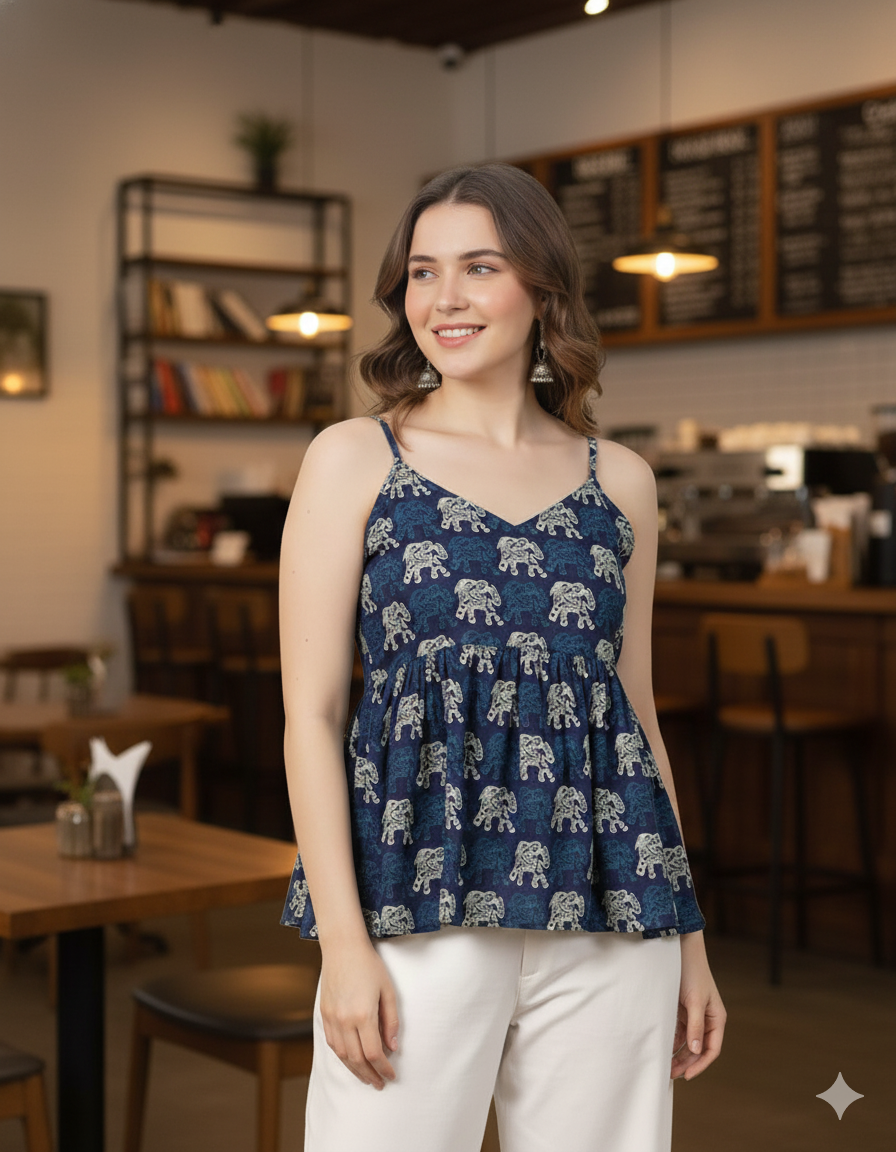 Blueberry Indigo Adjustable-Strap Peplum Top