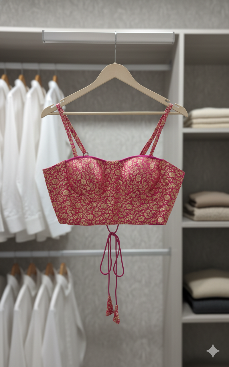 Aarohi Pink crepe Saree With Brocade Blouse