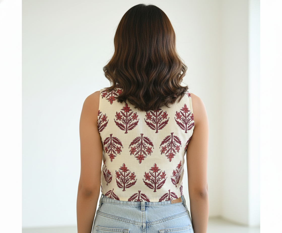 Amore cream printed short top