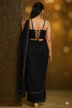 Moon Light Black crepe Saree With Brocade Blouse