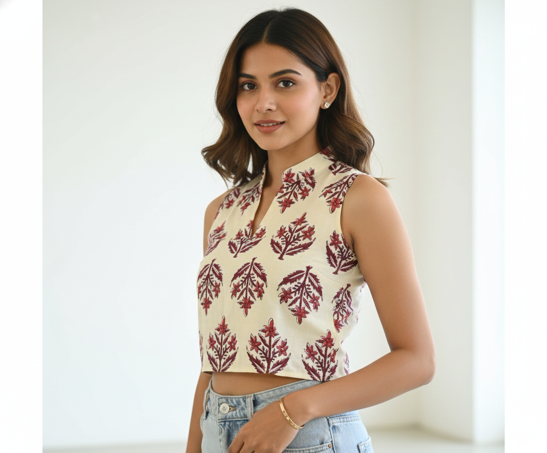 Amore cream printed short top