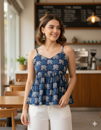 Blueberry Indigo Adjustable-Strap Peplum Top