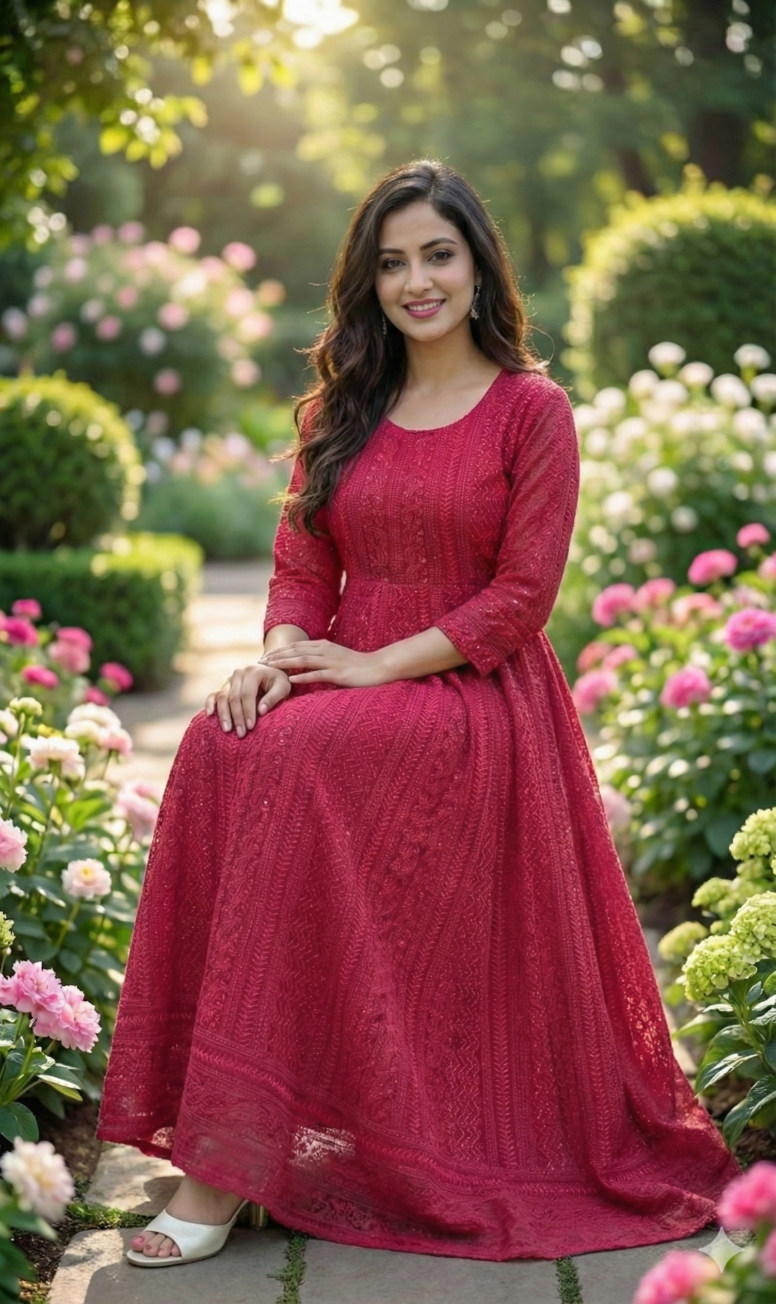 Deep Red Rose Anarkali long Kurta