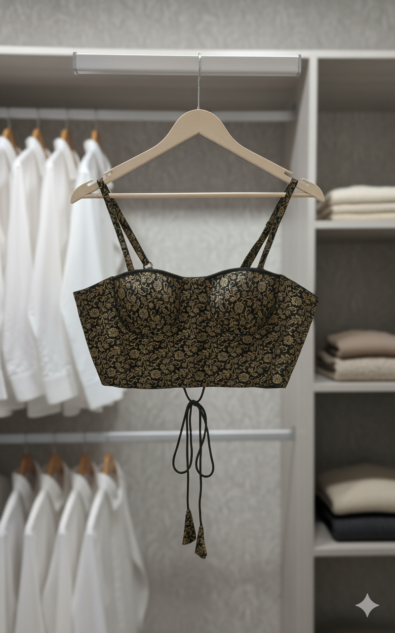 Moon Light Black crepe Saree With Brocade Blouse