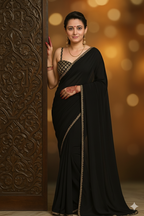 Moon Light Black crepe Saree With Brocade Blouse