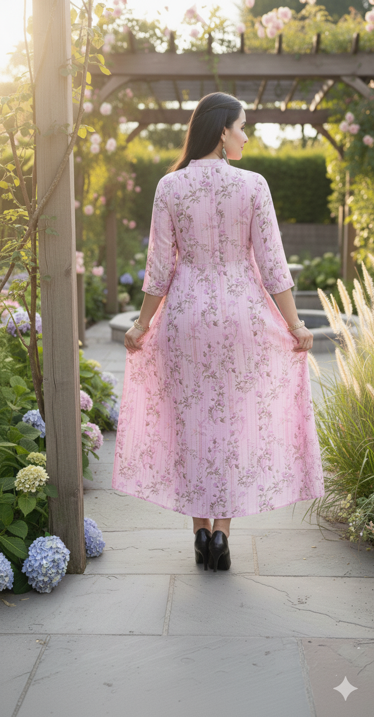 Violetta Lilac printed A Line Long Dress