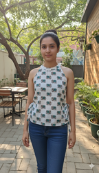 Bellina White elephant print side knot short kurti