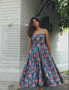 Naina Blue Cotton Midi Dress