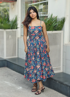 Naina Blue Cotton Midi Dress