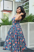 Naina Blue Cotton Midi Dress