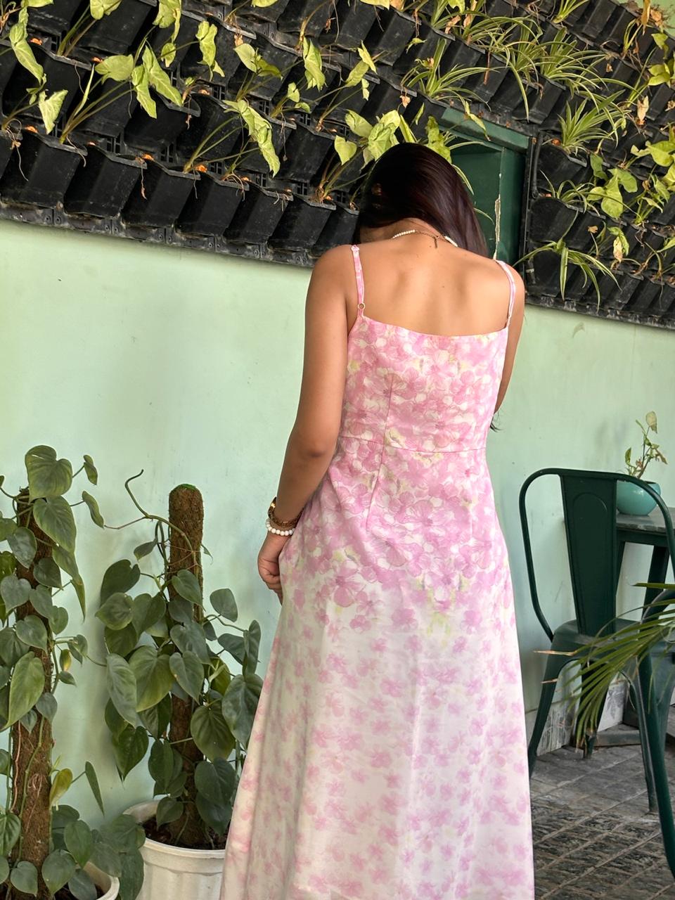 Serene Pink Floral Tiered Dress