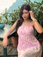 Serene Pink Floral Tiered Dress