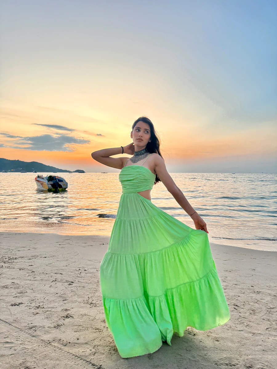 Dionne Green flared cotton long dress