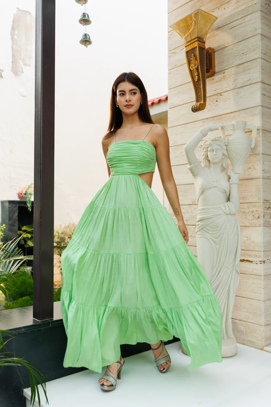 Dionne Green flared cotton long dress